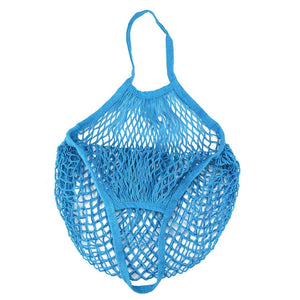 Reusable Foldable Mesh Shopping Bag, Net Market String Turtle Bag Organizer Grocery Fruit Storage Handles Handbag Totes Multipurpose, Eco Friendly, Washable, Durable, Lightweight (Blue)