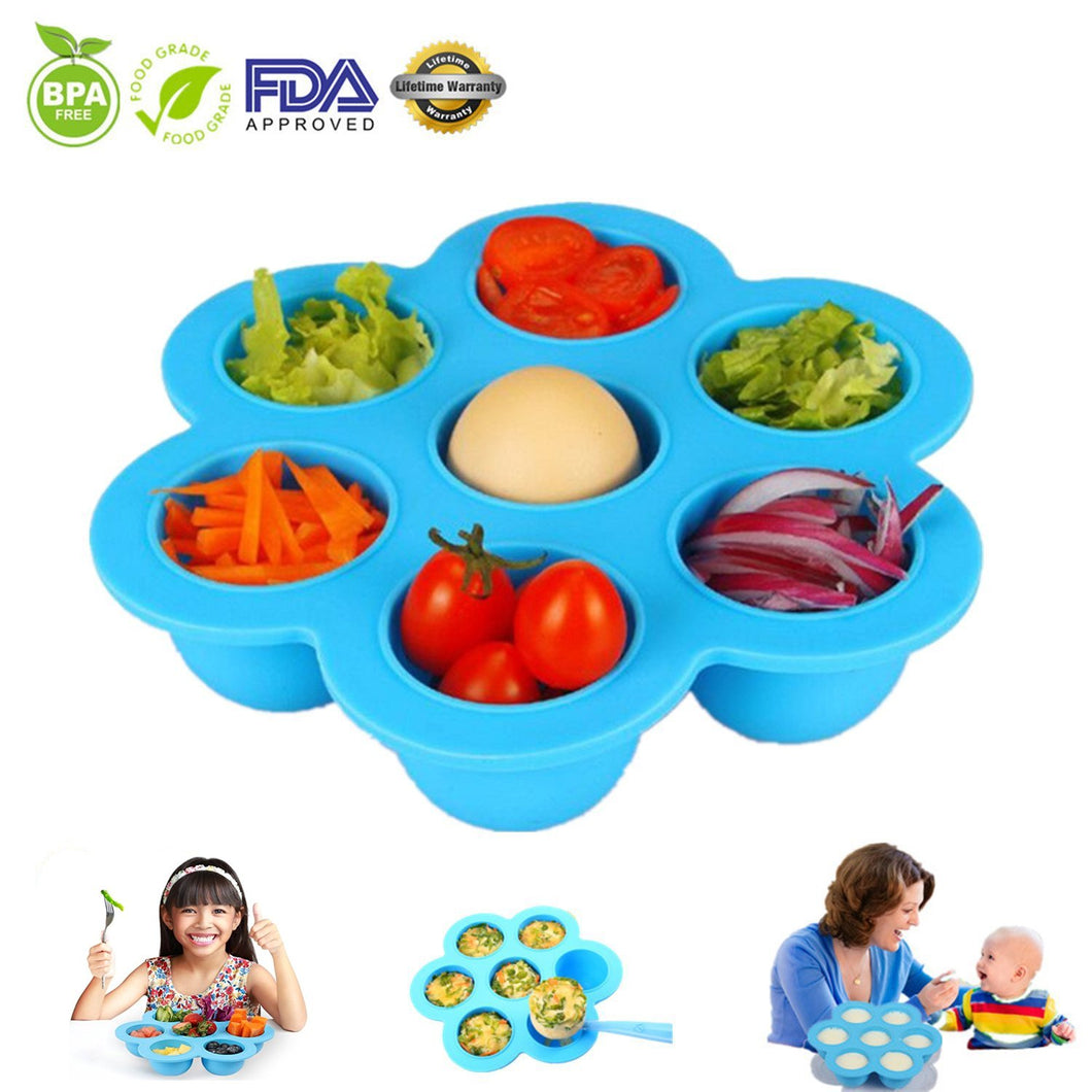 BRY Silicone Egg Bites Molds for Instant Pot Accessories - Fits Instant Pot 5,6,8 qt Pressure Cooker - Reusable Storage Container with Clip-On Lid - Baby Food Freezer Tray (Blue)