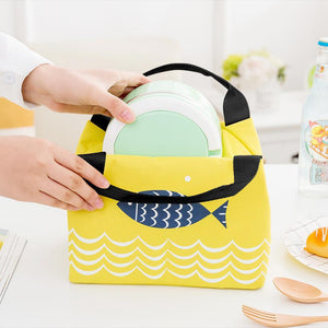 Portable Lunch Tote Bag Picnic Bag Cooler Insulated Handbag Zipper Storage Containers Fish Pattern