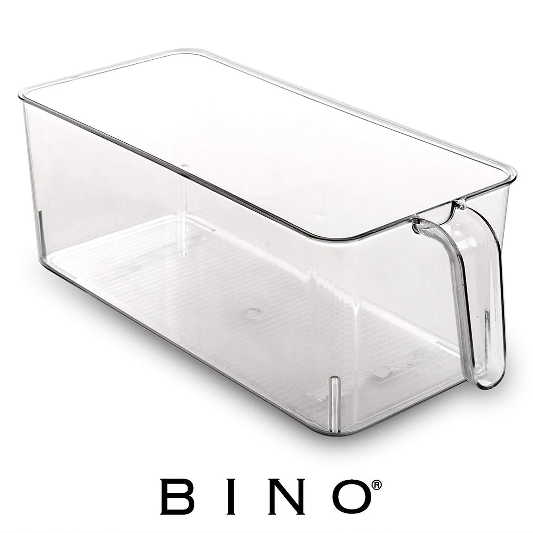 BINO Refrigerator, Freezer, Kitchen Pantry Cabinet Organizer Plastic Bin with Handle, Clear Plastic Storage Bins Refrigerator Organizer Bins Fridge Organizer Pantry Organizer Pantry Storage, Medium