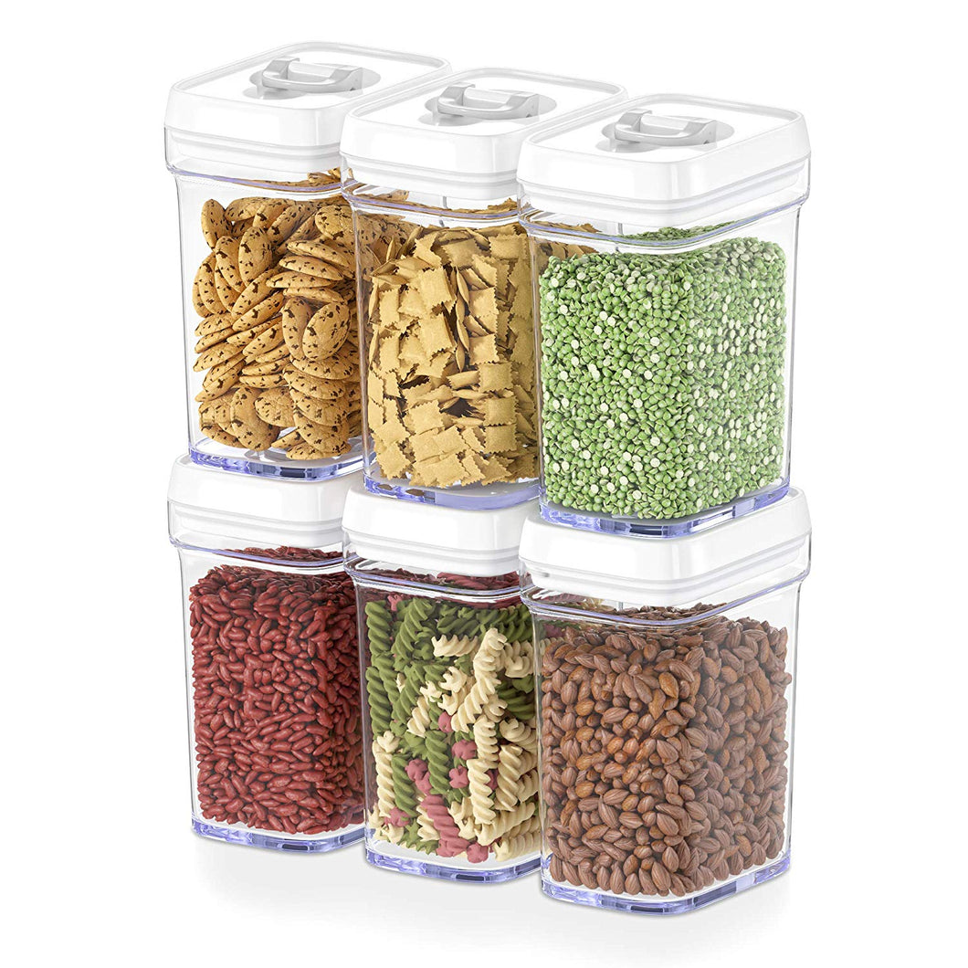 DWËLLZA KITCHEN Airtight Food Storage Containers with Lids – 6 Piece Set/All Same Size - Medium Air Tight Snacks Pantry & Kitchen Container - Clear Plastic BPA-Free - Keeps Food Fresh & Dry