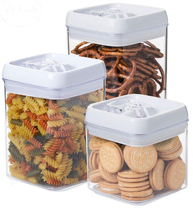 Guru Products Set Large Capacity Clear Food Containers w Black Airtight Lids Canisters for Kitchen and Pantry Storages - Storage for Cereal, Flour, Cooking - BPA-Free Plastic … (White, 3pc)