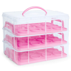 Best Choice Products 3-Tier BPA-Free Cake Cupcake Baked Goods Holder Storage Carrier Container for 36 Cupcakes w/Detachable Tiers, Locks, Handle - Pink