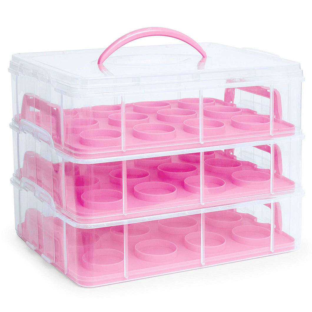 Best Choice Products 3-Tier BPA-Free Cake Cupcake Baked Goods Holder Storage Carrier Container for 36 Cupcakes w/Detachable Tiers, Locks, Handle - Pink