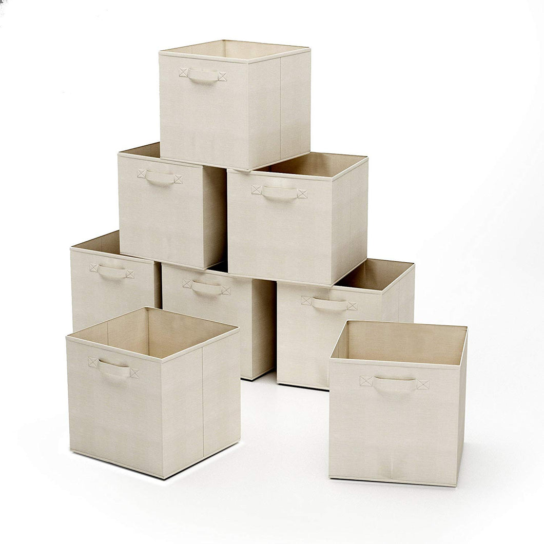 Home-Complete HC-2207 Closet Organizer - Fabric Storage Basket Cubes Bins - 8 Beige Cubicals Containers Drawers,