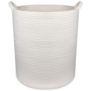 Cotton Rope Storage Basket with Handles for Laundry, Kid's Toys, Nursery, Home Decor, Closet Organization,18"x11.5"(White and Colour Stitching)