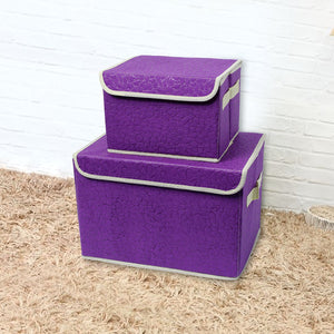 Drhob Foldable Storage Boxes with Lid and Handles Clothes Closet Fabric Folding Basket Organizer Bin Containers Cubes, Set of 2, Small and large - Purple
