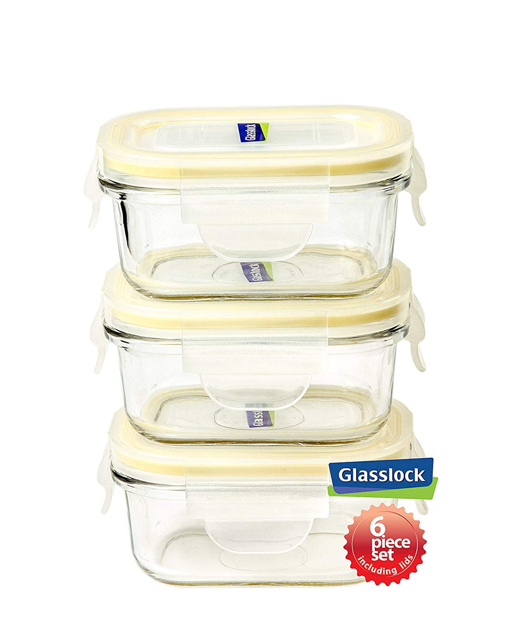 Glasslock Food-Storage Container with Locking Lids Microwave Safe 6pcs Set Rectangular 5oz Yum