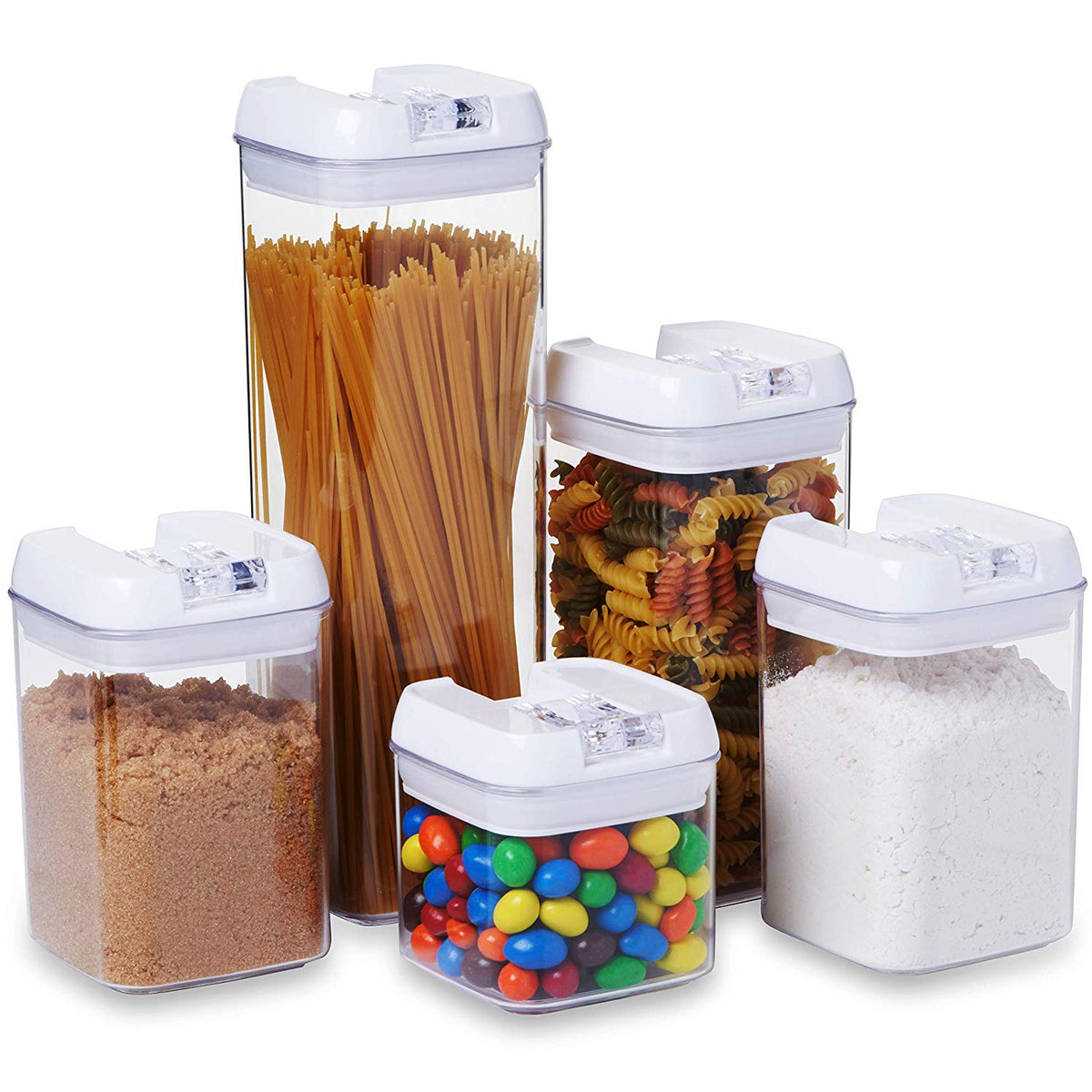 5 pc. Set Clear Food Containers w Airtight Lids Canisters for Kitchen ...