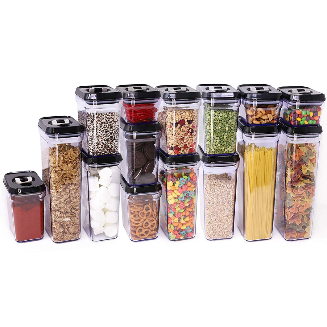 [15-Piece Set] Zeppoli Air-Tight Food Storage Container Set - Durable Plastic - BPA Free - Slightly Tinted with Black Lids