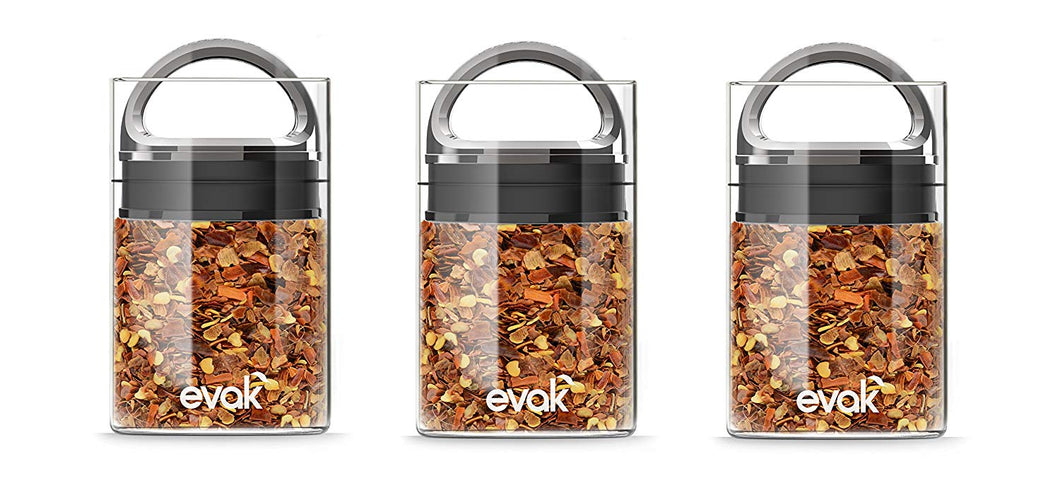 Best PREMIUM Airtight Storage Container for Coffee Beans, Tea and Dry Goods - EVAK - Innovation that Works by Prepara, Glass and Stainless, Dark Chrome Handle, Mini: Set of 3