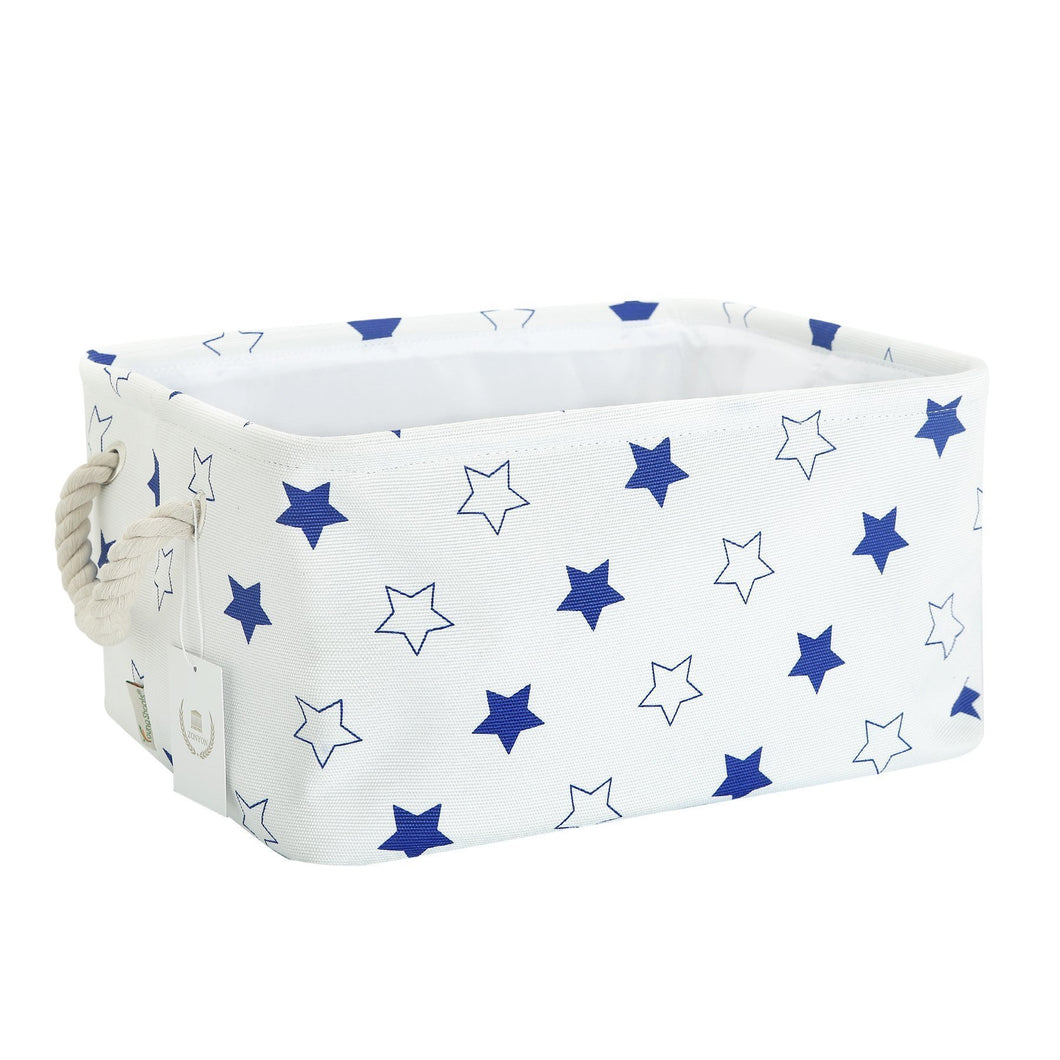Storage Bin, Zonyon Rectangular Collapsible Linen Foldable Storage Container,Baby Basket,Hamper Organizer with Rope Handles for Boys,Girls,Kids,Toys,Office,Bedroom,Closet,Gift Basket,Blue Star