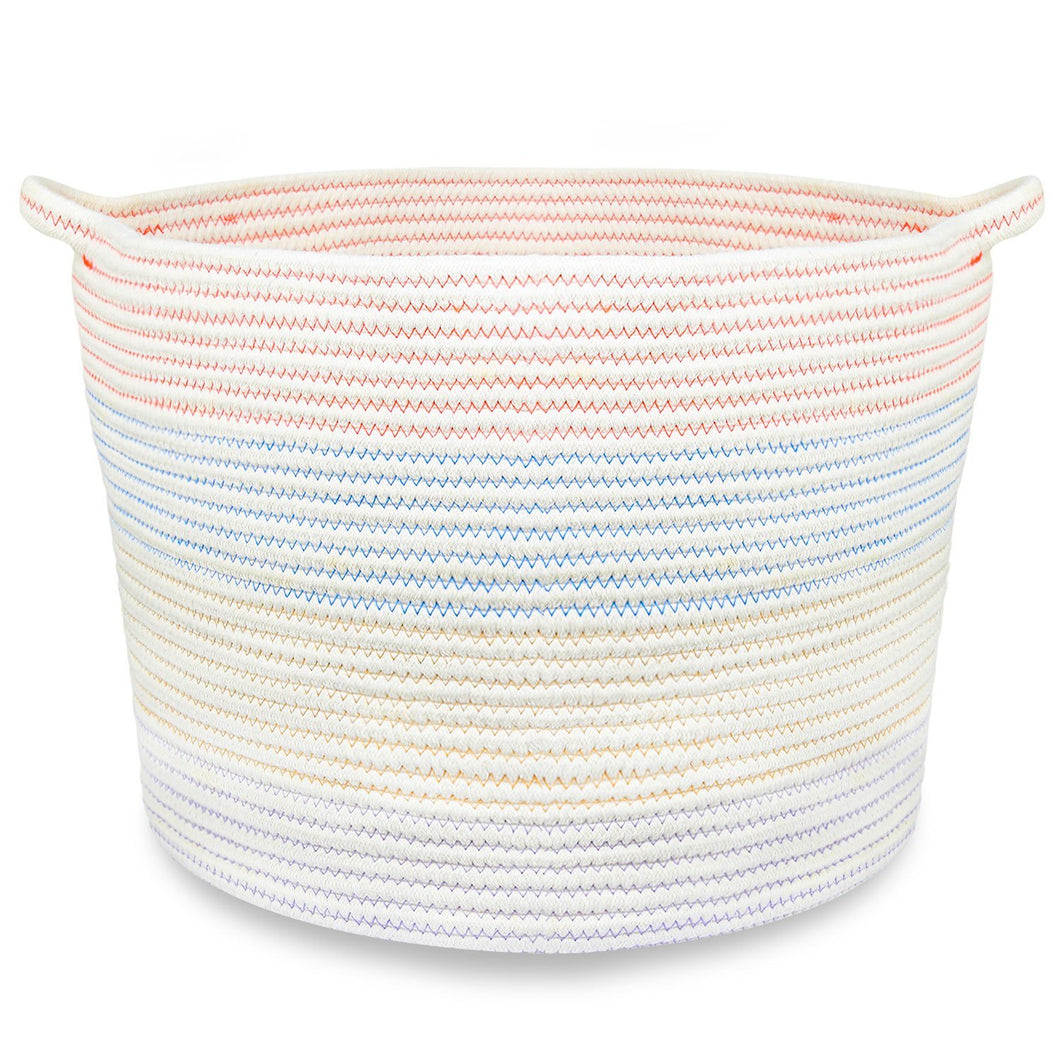 Cotton Rope Storage Basket with Handles for Laundry, Kid's Toys, Nursery, Home Decor, Closet Organization,18