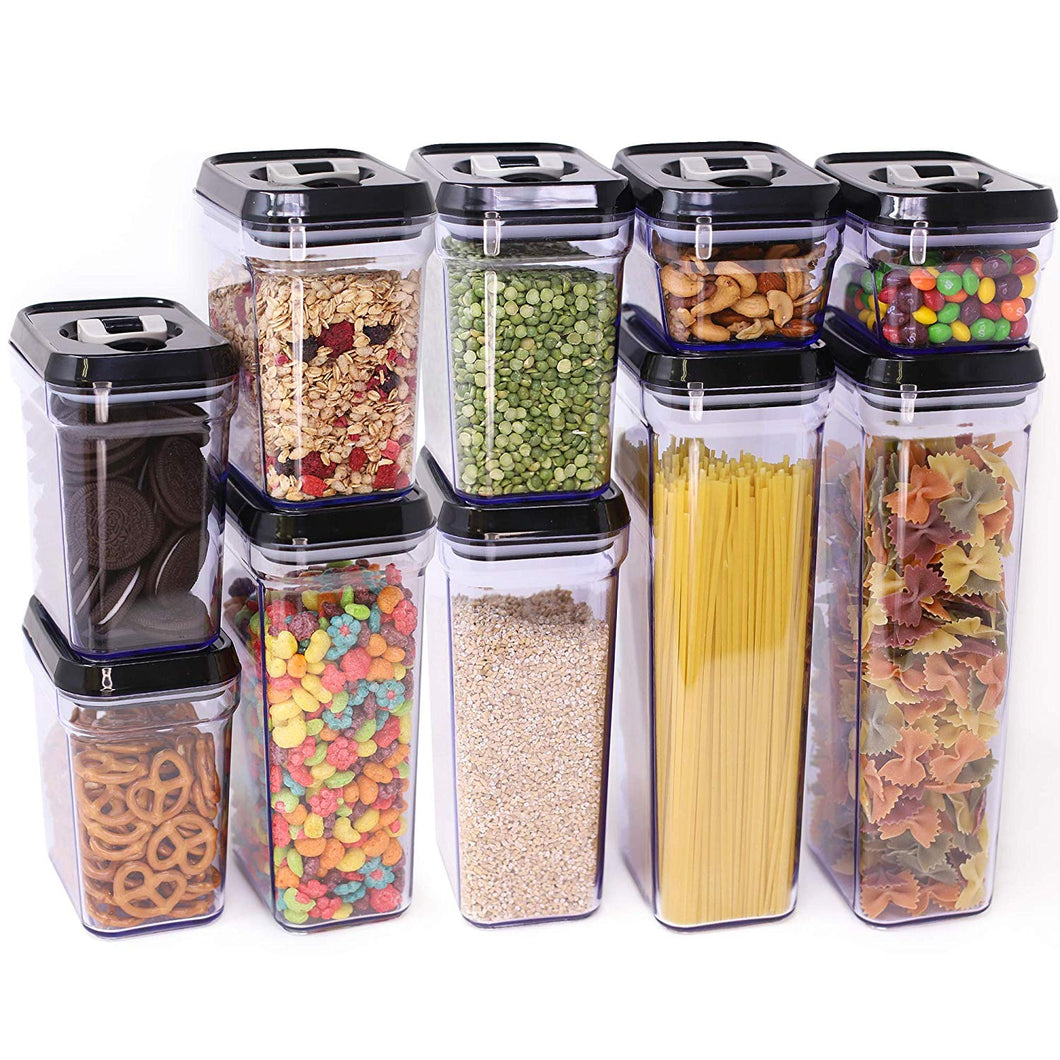 [10-Piece] Royal Air-Tight Food Storage Container Set - Durable Plastic - BPA Free - Clear Plastic with Black Lids (2.0 qt/2.3 liters) (1.5 qt./1.7 liters) (0.9qt/1.0 liter) (0.35qt/ 0.38 liter)