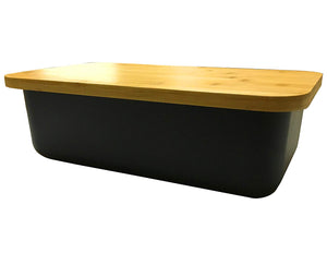Clean Dezign Bamboo Fiber Bread Box Bin with Cutting Board Lid (Black)