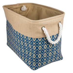 DII Collapsible Burlap Storage Basket or Bin with Durable Cotton Handles, Home Organizational Solution for Office, Bedroom, Closet, Toys, & Laundry (Small - 14x8x9”), Blue Ikat