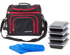 EcoFit Zone Meal Prep Bag Meal Management System with 4 Reusable Portion Control Containers and 2 Ice Packs for Weight Management