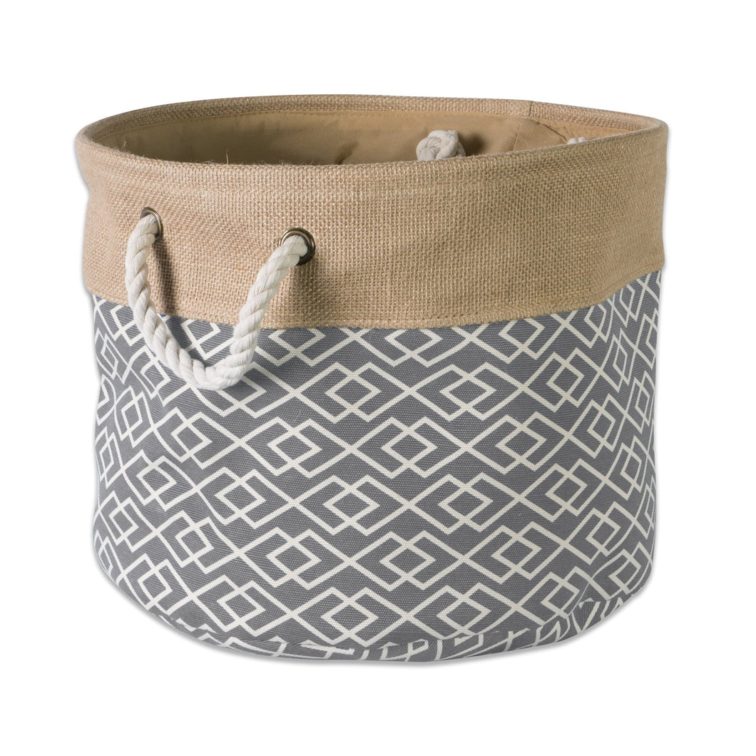 DII Collapsible Burlap Storage Basket or Bin with Durable Cotton Handles, Home Organizational Solution for Office, Bedroom, Closet, Toys, & Laundry (Medium Round - 15x12
