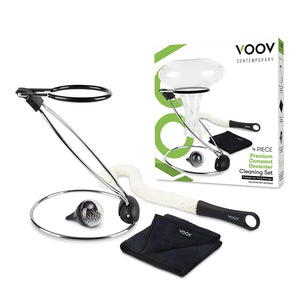 NEW! VOOV Contemporary Premium Decanter Cleaning Set with Drying Stand, Cleaning Beads, Cleaning Brush and Microfiber Drying Cloth (Black, 4 Piece)