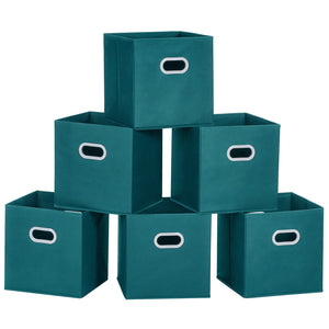 MaidMAX Cloth Storage Bins Cubes Baskets Containers with Dual Plastic Handles for Home Closet Bedroom Drawers Organizers, Flodable, Teal, Set of 6