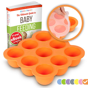 KIDDO FEEDO Baby Food Preparation and Storage Container Tray with a Silicone Clip-On Lid | 9 x 2.6oz Easy-out Pods | BPA Free & FDA Approved | Multipurpose Use | **Lifetime Guarantee** - Orange