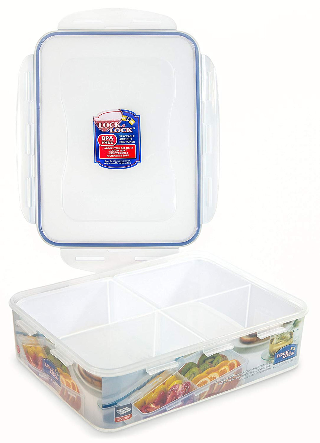 Lock & Lock Airtight Rectangular Food Storage Container with Divider 131.87-oz / 16.48-cup
