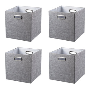 BAIST Fabric Storage Cubes,Fancy Big Collapsible Linen Bed Drawer Closet Storage Baskets Bins Organizers for Playroom Books Toys School Days-Set of 4,Gray Linen with Silver Metallic Sparkles