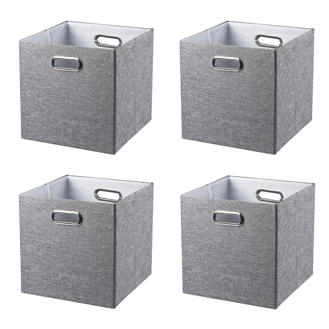 BAIST Fabric Storage Cubes,Fancy Big Collapsible Linen Bed Drawer Closet Storage Baskets Bins Organizers for Playroom Books Toys School Days-Set of 4,Gray Linen with Silver Metallic Sparkles