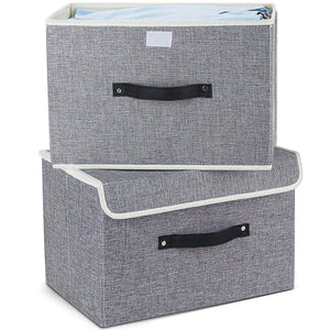 Storage Bins Set,MEE'LIFE Pack of 2 Foldable Storage Box Cube with Lids and Handles Fabric Storage Basket Bin Organizer Collapsible Drawers Containers for Nursery,Closet,Bedroom,Home(Light Gray)