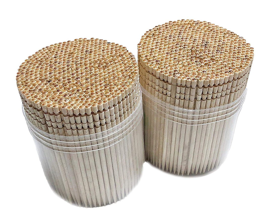 Makerstep Wooden Toothpicks 1000 Pieces Ornate Handle, Sturdy Cocktail Safe Large Round Storage Box 2 Packs of 500 Party Appetizer Olive Barbecue Fruit Teeth Cleaning Art Crafts
