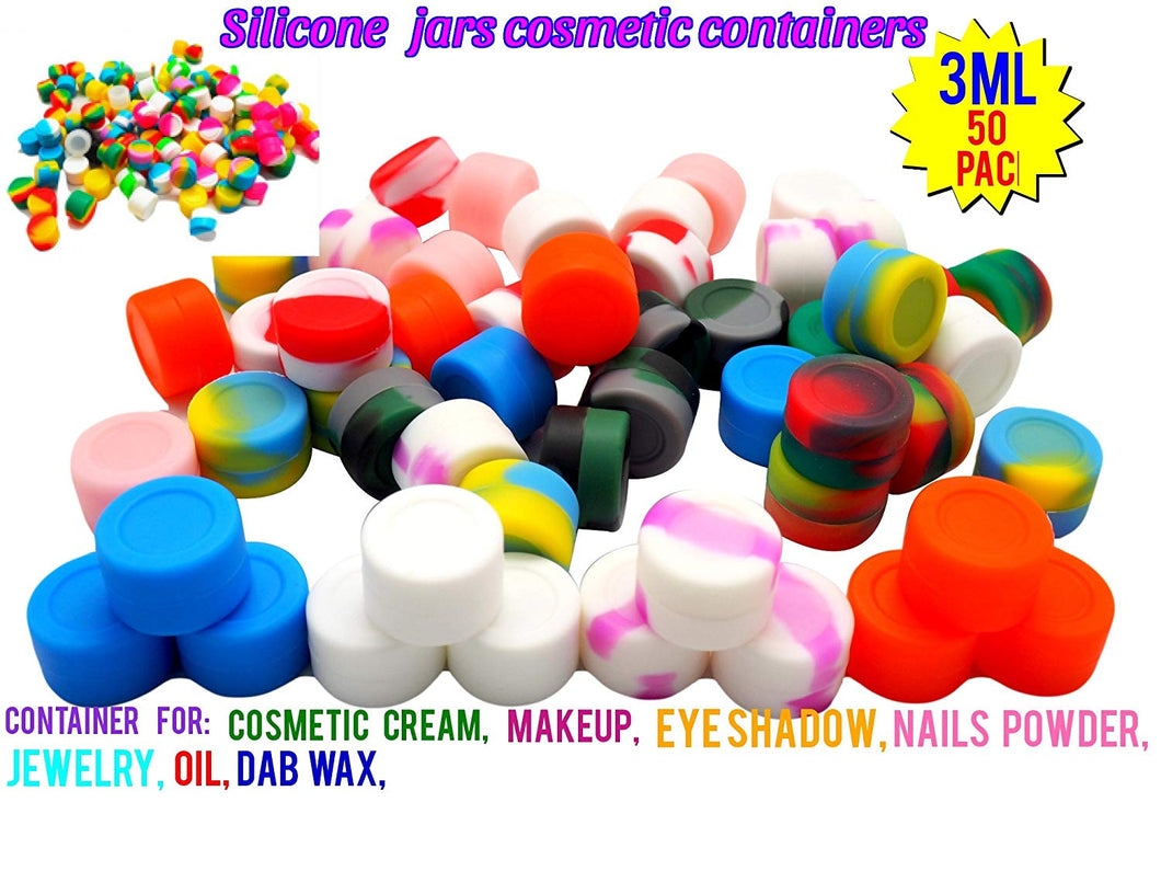 3ML silicone non stick wax container Food Grade Silicone Oil Kitchen Container Small Wax Oil Containers silicone Container for Cosmetic Cream Pot Makeup Eye Shadow Nails Powder Jewelry (50, 3ML)