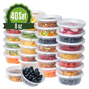 Deli Plastic Food Storage Containers with Airtight Lids [40 sets] (8oz)