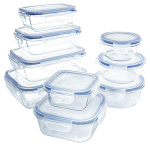 1790 18 Piece Glass Food Storage Container Set; BPA Free Kitchen Containers Storage Set