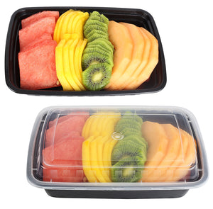 7-Pack Meal Prep Plastic Microwavable Food Containers with Tight Safety Lid Covers 28 oz.- Black Rectangular Reusable Storage Lunch Boxes - BPA-Free Food Grade - Freezer Dishwasher Safe
