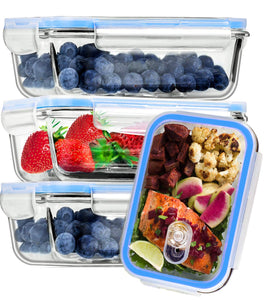 [4 Pack]Glass Meal Prep Containers with Lid Airtight Food Storage Containers-Microwave,Oven and Freezer Safe Bento Boxes-Portion Control Glass Lunch Continers Food Container