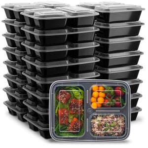 Ez Prepa [25 Pack] 32oz 3 Compartment Meal Prep Containers with Lids - Food Storage Containers BPA Free Plastic, Bento Box, Lunch Containers, Microwavable, Freezer and Dishwasher Safe, Food Containers