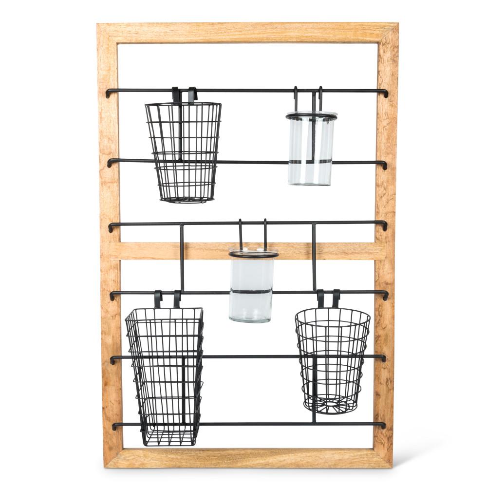 37.75-Inch Storage Solution Center with Mango Wood Frame and Metallic Bars for Hanging