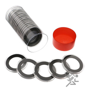 1 Airtite Coin Holder Storage Container & 20 Black Ring 33mm Air-Tite Coin Holder Capsules for 1oz Platinum Platypus
