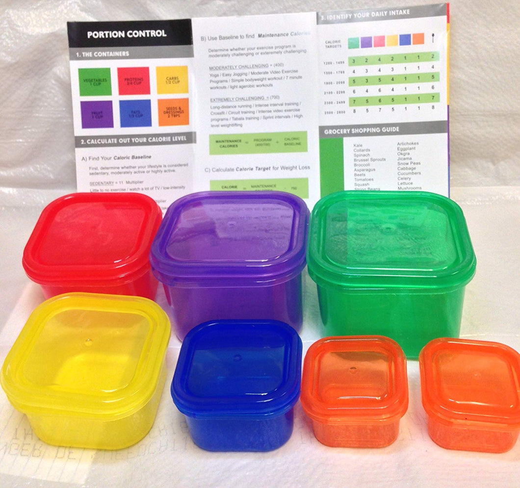 Fire Deals 7 Piece Portion Control Containers Kit For Weight Loss Eat Healthy and Balanced, Free HOLIDAYS RECIPES E-Book +Planner Guide Multi-Colored System.Comparable to 21 Day Fix