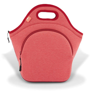 Insulated Extra Large Neoprene Lunch Bag For Women, Men & Kids | Outside Pocket | 5mm Insulation | 13.5” Big | Reusable | Washable | Soft Designer Cotton | Best YKK Zipper In The World | Red bag