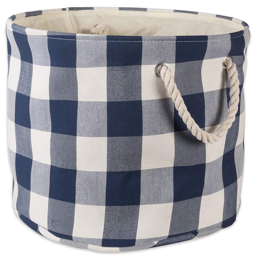 DII Polyester Storage Basket or Bin with Durable Cotton Handles, Home Organizer Solution for Office, Bedroom, Closet, Toys, Laundry, Medium Round, Navy & Off-White