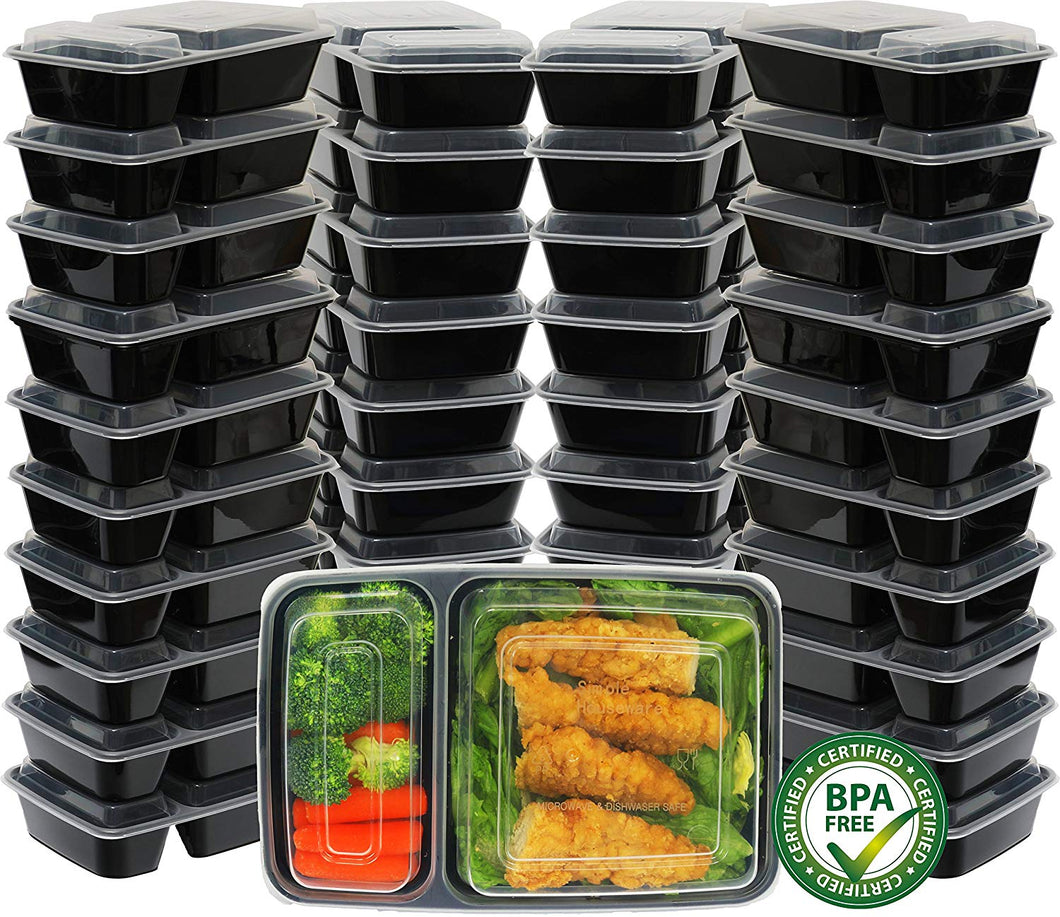 40 Pack - SimpleHouseware 2 Compartments Reusable Meal Prep Storage Container Boxes, 28 Ounces