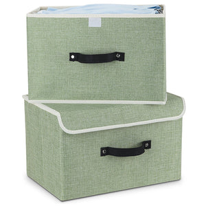 Storage Bins,Mee'life Set of Two Foldable Storage Box with Lids and Handles Storage Basket Storage Needs Containers Organizer With Built-in Cotton Fabric Closet Drawer Removable Dividers (Light Green)