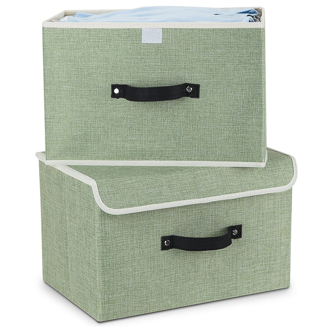 Storage Bins,Mee'life Set of Two Foldable Storage Box with Lids and Handles Storage Basket Storage Needs Containers Organizer With Built-in Cotton Fabric Closet Drawer Removable Dividers (Light Green)