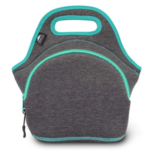 Neoprene Lunch Bag For Women, Men & Kids (12") | Extra Thick 5mm Insulation Keeps Your Lunch Box Delicious For Hours | Washable | Soft Cotton | Extra Pocket | YKK zippers | M, Darkgrey/Lagoon