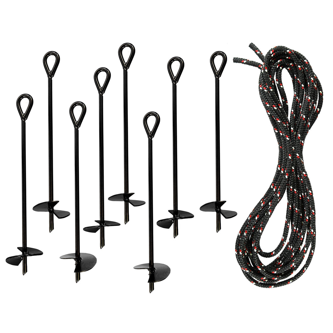 Ashman Black Ground Anchor (8 Pack) 15 Inches in Length and 10MM Thick in Diameter with 25 Feet of Rope 1