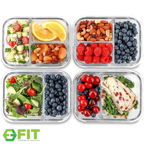 2 & 3 Compartment Glass Meal Prep Containers [4 Pack, 1000 ML] - Food...