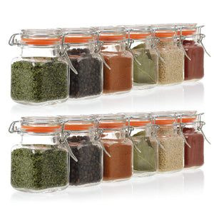 24-Count 3.4 oz Spice Jars with Lids Value Pack. Airtight Glass Bottles for Spices, Condiments, Seasonings and More. Clear Glass Jars with Airtight Lids for Home, Party Favors, and Gifts.
