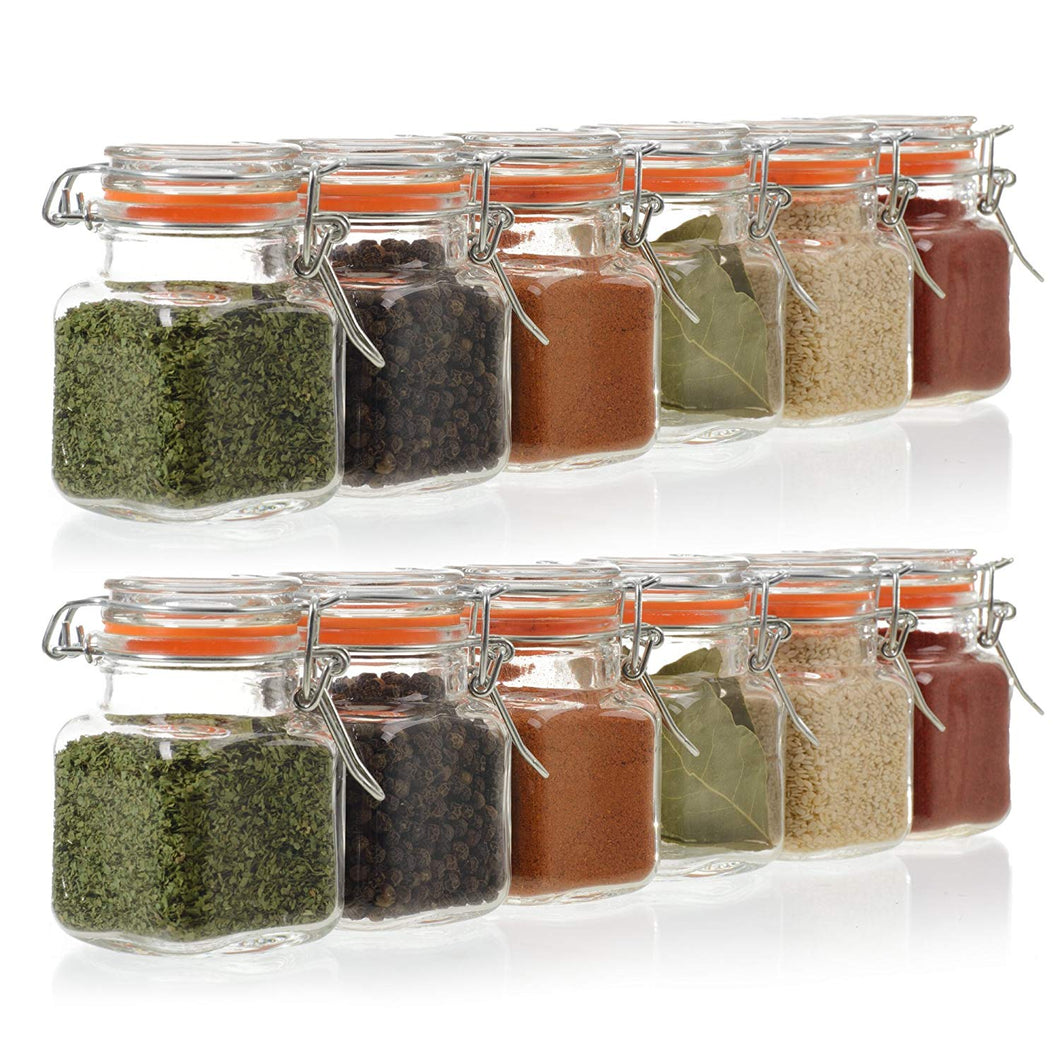 24-Count 3.4 oz Spice Jars with Lids Value Pack. Airtight Glass Bottles for Spices, Condiments, Seasonings and More. Clear Glass Jars with Airtight Lids for Home, Party Favors, and Gifts.