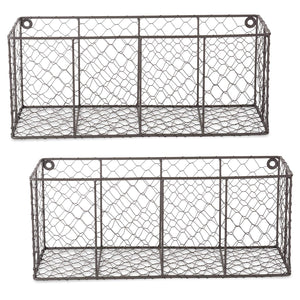 DII Farmhouse Vintage Chicken Wire Wall Basket, Set of 2 Large, Rustic Bronze